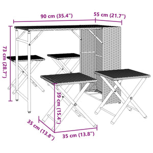 vidaXL 5 Piece Garden Dining Set Foldable Brown Poly Rattan