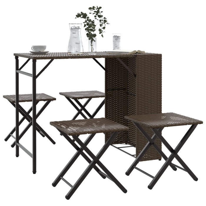 vidaXL 5 Piece Garden Dining Set Foldable Brown Poly Rattan