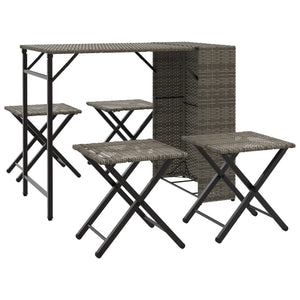 vidaXL 5 Piece Garden Dining Set Foldable Grey Poly Rattan