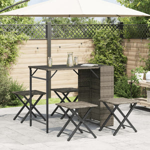 vidaXL 5 Piece Garden Dining Set Foldable Grey Poly Rattan