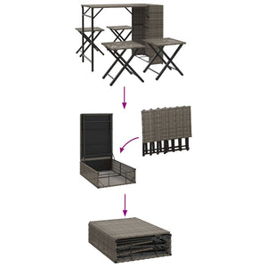 vidaXL 5 Piece Garden Dining Set Foldable Grey Poly Rattan