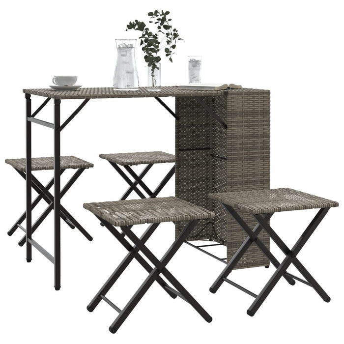 vidaXL 5 Piece Garden Dining Set Foldable Grey Poly Rattan