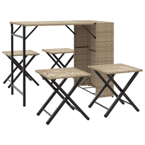 vidaXL 5 Piece Garden Dining Set Foldable Beige Poly Rattan