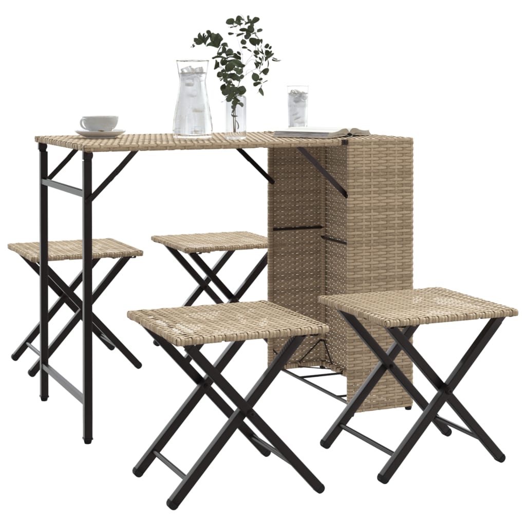 vidaXL 5 Piece Garden Dining Set Foldable Beige Poly Rattan