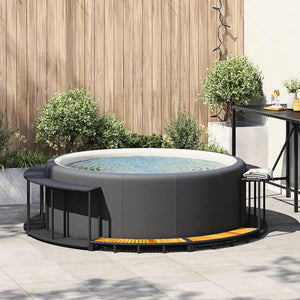 vidaXL Hot Tub Surround with Storage and Wooden Step Black Poly Rattan