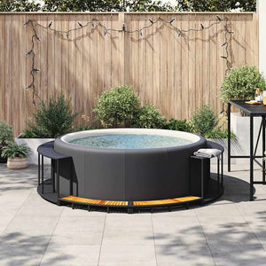 vidaXL Hot Tub Surround with Storage and Wooden Step Black Poly Rattan