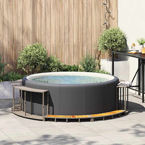 vidaXL Hot Tub Surround with Storage and Wooden Step Grey Poly Rattan