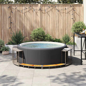 vidaXL Hot Tub Surround with Storage and Wooden Step Grey Poly Rattan