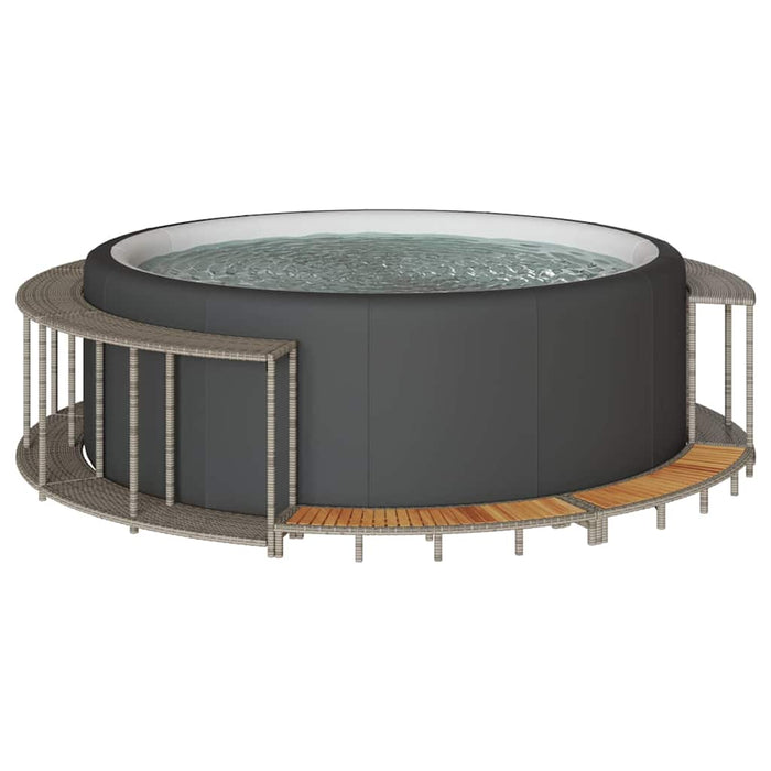 vidaXL Hot Tub Surround with Storage and Wooden Step Grey Poly Rattan