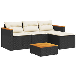 vidaXL 5 Piece Garden Sofa Set with Cushions Black Poly Rattan Acacia