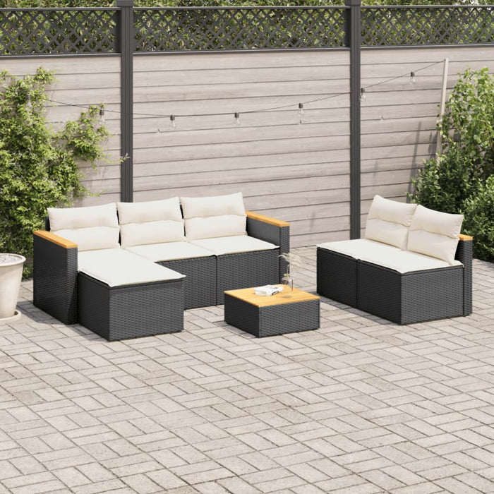 vidaXL 5 Piece Garden Sofa Set with Cushions Black Poly Rattan Acacia