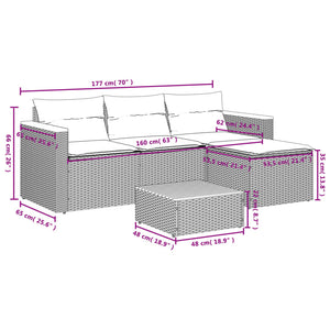 vidaXL 5 Piece Garden Sofa Set with Cushions Grey Poly Rattan Acacia