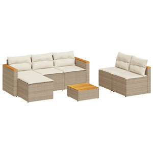 vidaXL 5 Piece Garden Sofa Set with Cushions Beige Poly Rattan Acacia