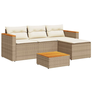 vidaXL 5 Piece Garden Sofa Set with Cushions Beige Poly Rattan Acacia