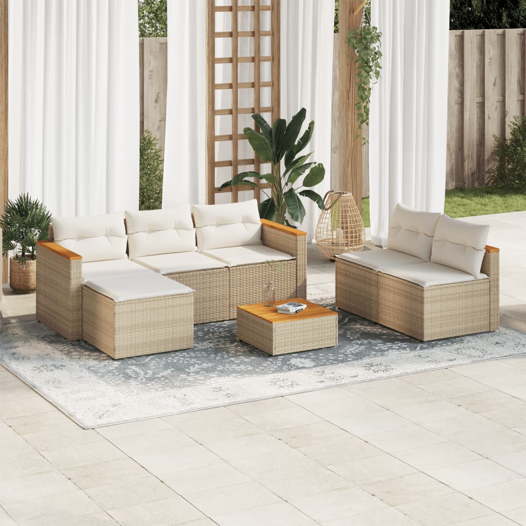 vidaXL 5 Piece Garden Sofa Set with Cushions Beige Poly Rattan Acacia