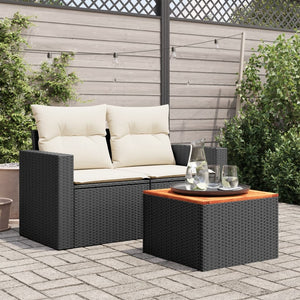 vidaXL Garden Table Black 55x55x37 cm Poly Rattan and Acacia Wood