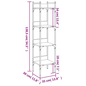 vidaXL Bookshelf 4-Tier Grey Sonoma 35x30x138.5 cm Engineered Wood