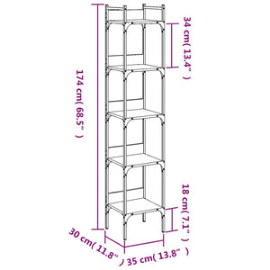 vidaXL Bookshelf 5-Tier Smoked Oak 35x30x174 cm Engineered Wood