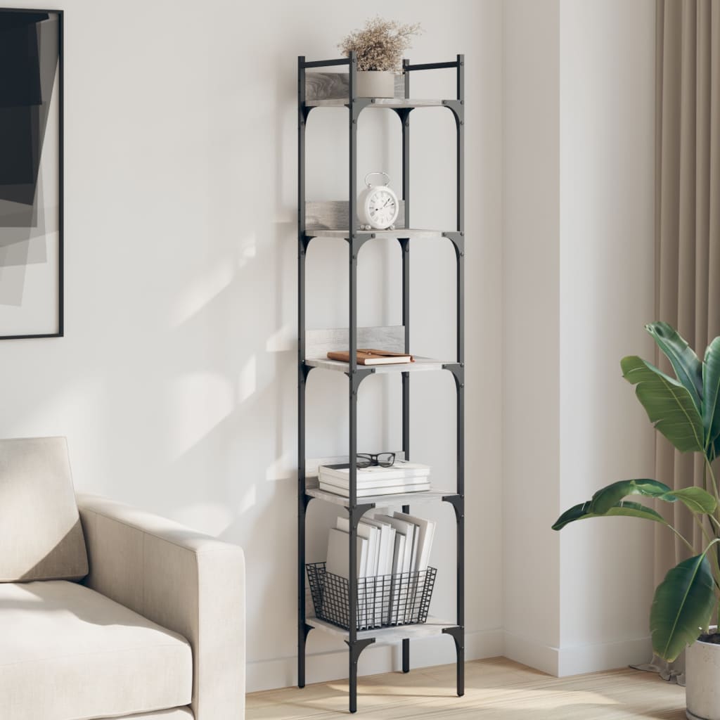 vidaXL Bookshelf 5-Tier Grey Sonoma 35x30x174 cm Engineered Wood