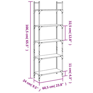 vidaXL Bookshelf 5-Tier Black 60.5x24x166.5 cm Engineered Wood