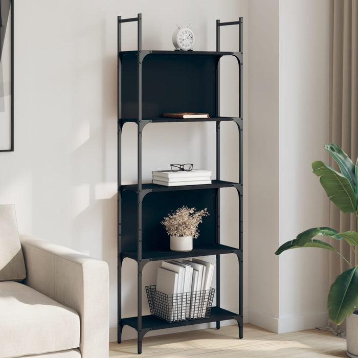 vidaXL Bookshelf 5-Tier Black 60.5x24x166.5 cm Engineered Wood