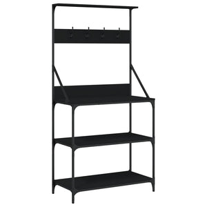 vidaXL Baker's Rack with Hooks 4-Tier Black Engineered Wood