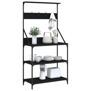 vidaXL Baker's Rack with Hooks 4-Tier Black Engineered Wood