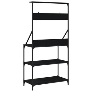 vidaXL Baker's Rack with Hooks 4-Tier Black Engineered Wood