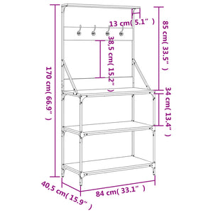 vidaXL Baker's Rack with Hooks 4-Tier Black Engineered Wood