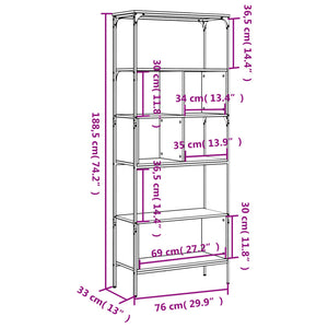 vidaXL Bookcase 5-Tier Black 76x33x188.5 cm Engineered Wood