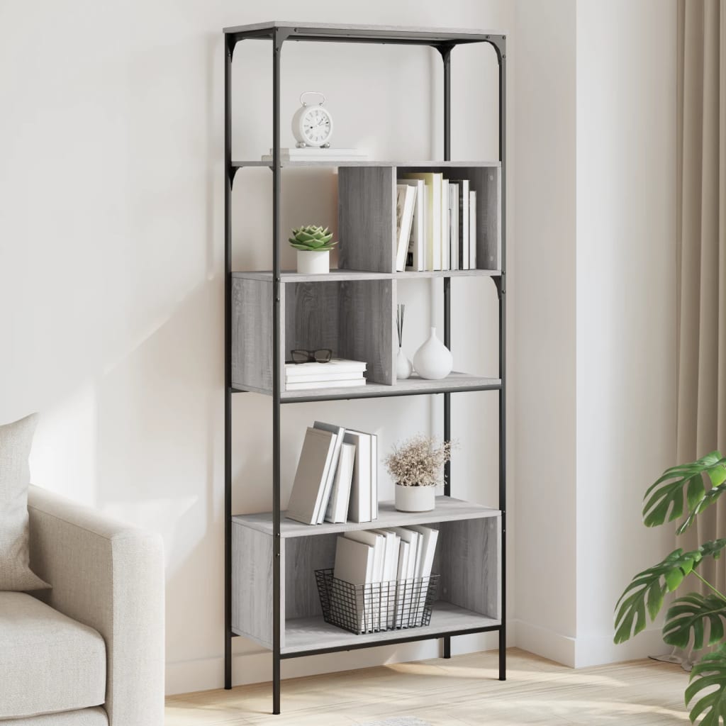 vidaXL Bookcase 5-Tier Grey Sonoma 76x33x188.5 cm Engineered Wood