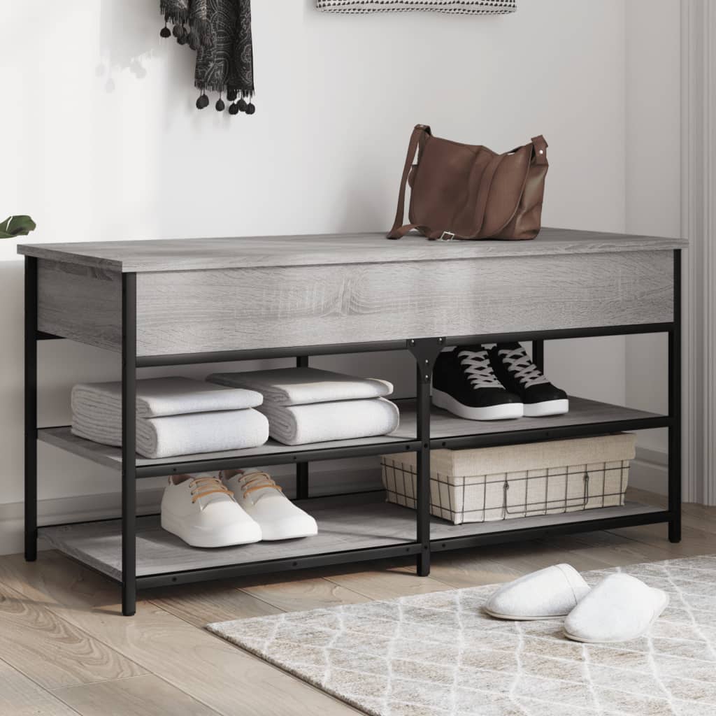 vidaXL Shoe Bench Grey Sonoma 100x42.5x50 cm Engineered Wood