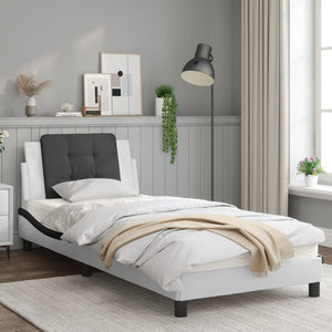 vidaXL Bed Frame with Headboard White and Black 80x200 cm Faux Leather