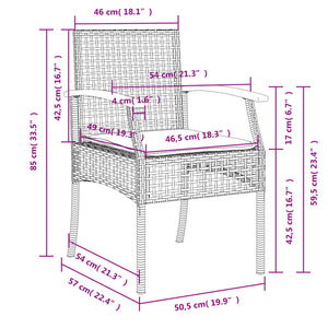 vidaXL 3 Piece Garden Dining Set with Cushions Black Poly Rattan