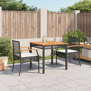 vidaXL 3 Piece Garden Dining Set with Cushions Black Poly Rattan