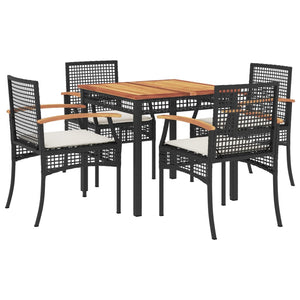 vidaXL 5 Piece Garden Dining Set with Cushions Black Poly Rattan