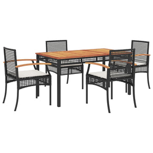 vidaXL 5 Piece Garden Dining Set with Cushions Black Poly Rattan