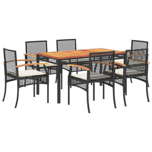 vidaXL 7 Piece Garden Dining Set with Cushions Black Poly Rattan