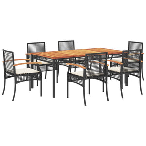 vidaXL 7 Piece Garden Dining Set with Cushions Black Poly Rattan