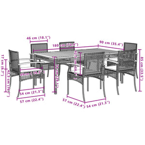 vidaXL 7 Piece Garden Dining Set with Cushions Black Poly Rattan