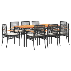 vidaXL 9 Piece Garden Dining Set with Cushions Black Poly Rattan