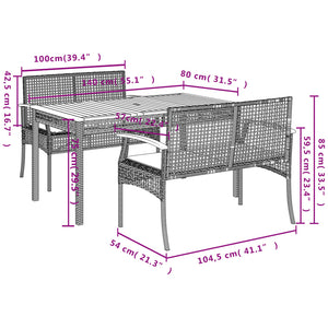 vidaXL 3 Piece Garden Dining Set with Cushions Black Poly Rattan