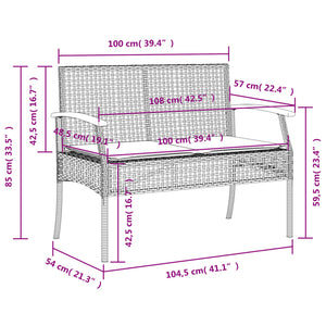 vidaXL 3 Piece Garden Dining Set with Cushions Black Poly Rattan