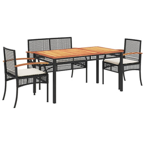 vidaXL 4 Piece Garden Dining Set with Cushions Black Poly Rattan