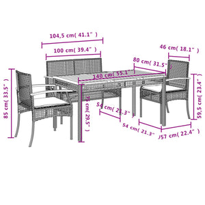 vidaXL 4 Piece Garden Dining Set with Cushions Black Poly Rattan