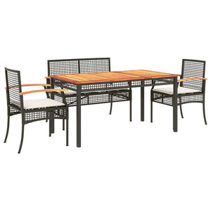 vidaXL 5 Piece Garden Dining Set with Cushions Black Poly Rattan