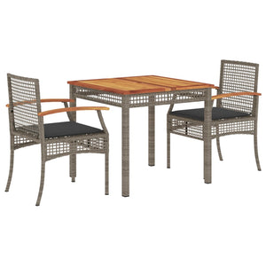 vidaXL 3 Piece Garden Dining Set with Cushions Grey Poly Rattan