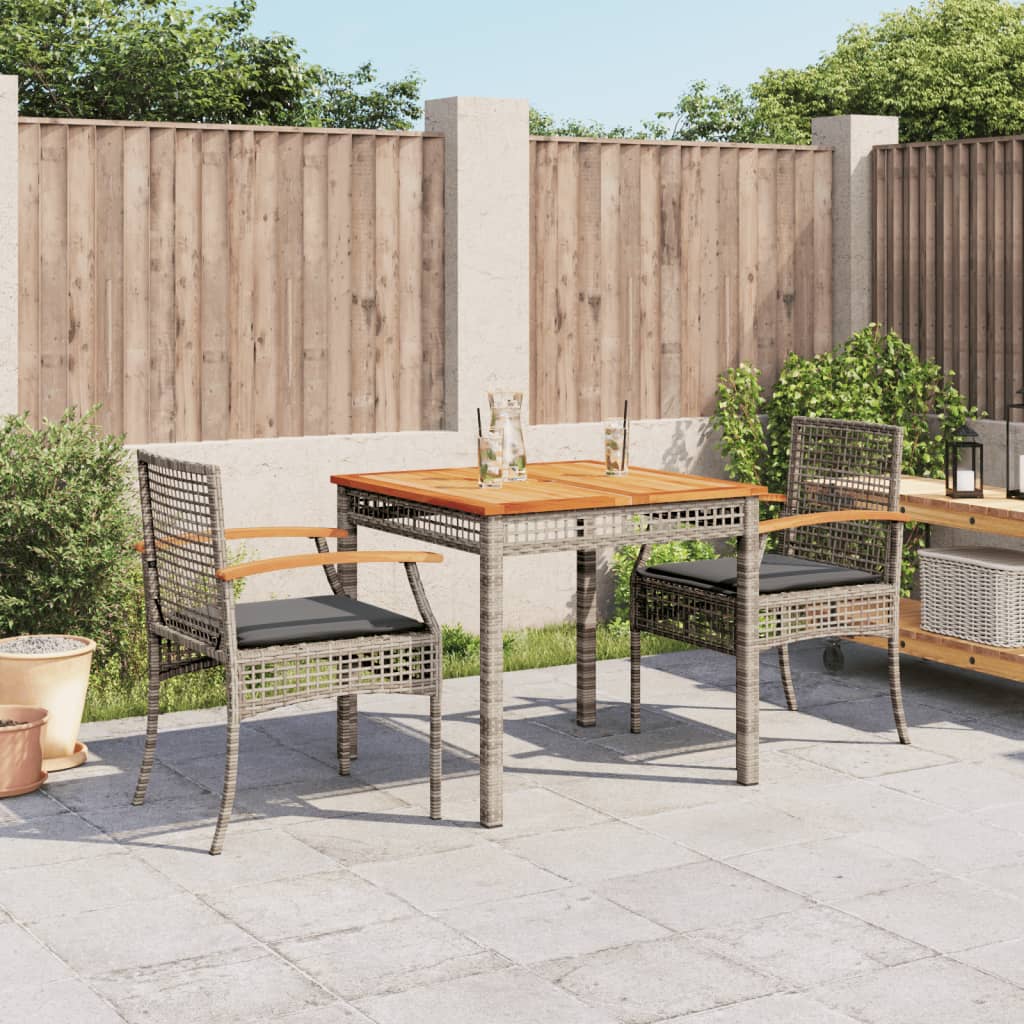 vidaXL 3 Piece Garden Dining Set with Cushions Grey Poly Rattan