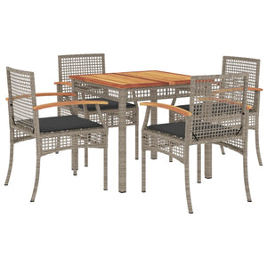 vidaXL 5 Piece Garden Dining Set with Cushions Grey Poly Rattan