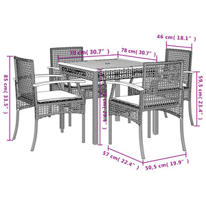 vidaXL 5 Piece Garden Dining Set with Cushions Grey Poly Rattan